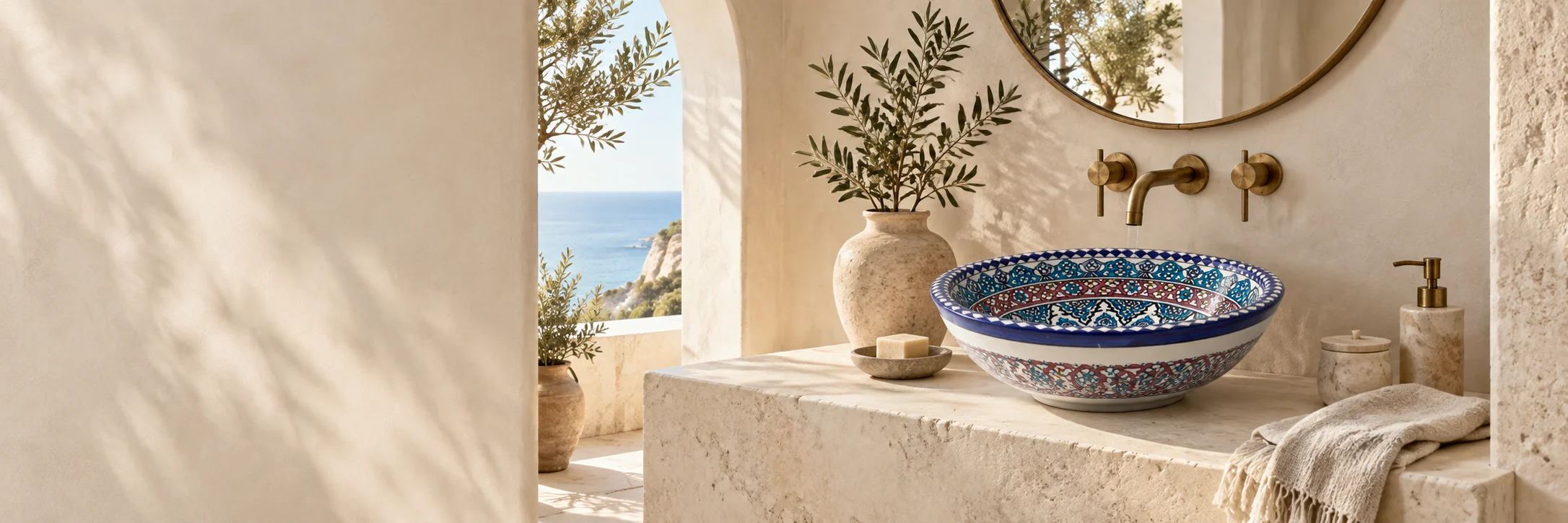 Mediterranean bathroom overlooking the sea